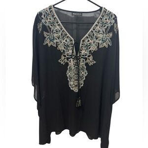 Miraclesuit  Black Teal Embroidered Swim Coverup Size Medium